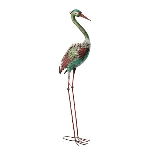 40 in. Tall Outdoor Rustic Metal Crane Statue Yard Art Decoration