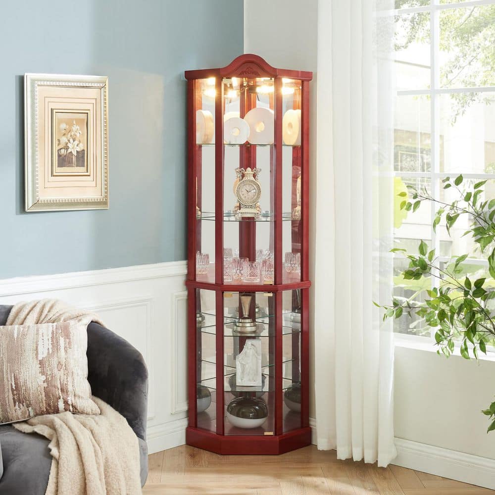Cherry 16.73 in. Display Cabinet with 2 Glass Doors