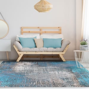 Barnby Cerulean Blue 7 ft. 6 in. x 9 ft. 6 in. Modern Geometric Indoor Area Rug