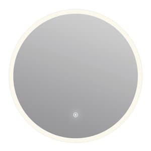 Eva 24 in. W x 24 in. H Small Round Frameless Perimeter LED Wall Bathroom Vanity Mirror with Memory Dimmer and Defogger