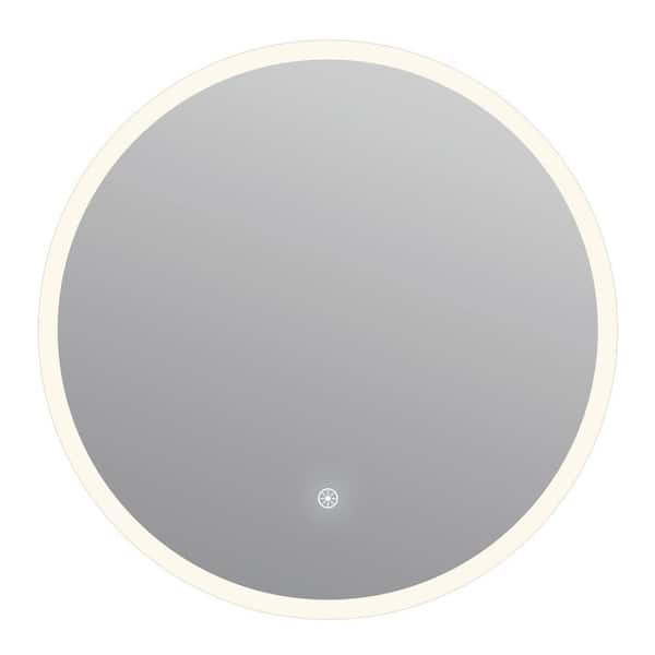 ARPELLA Eva 24 in. W x 24 in. H Small Round Frameless Perimeter LED ...