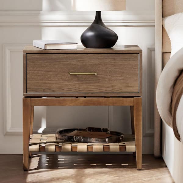 JAYDEN CREATION Clare Walnut Modern/Transitional 1 Drawer 23.5 in. W Nightstand with Intergrated Power Outlets