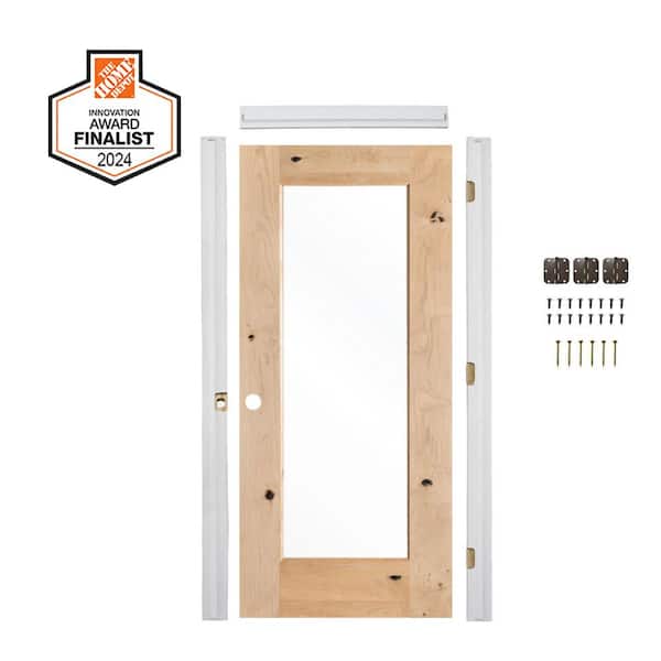Krosswood Doors DIY RTA Kit 28in.x80in. Right-Hand 1-Lite Clear Glass Unfinished KnottyAlder Wood Single Ready To Assemble Interior Door