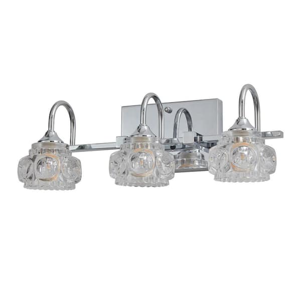 17.3 in. 3-Light Modern Nickel Crystal Bathroom Vanity Light with Clear Glass Shade for Bathroom(Blulbs Not Included)