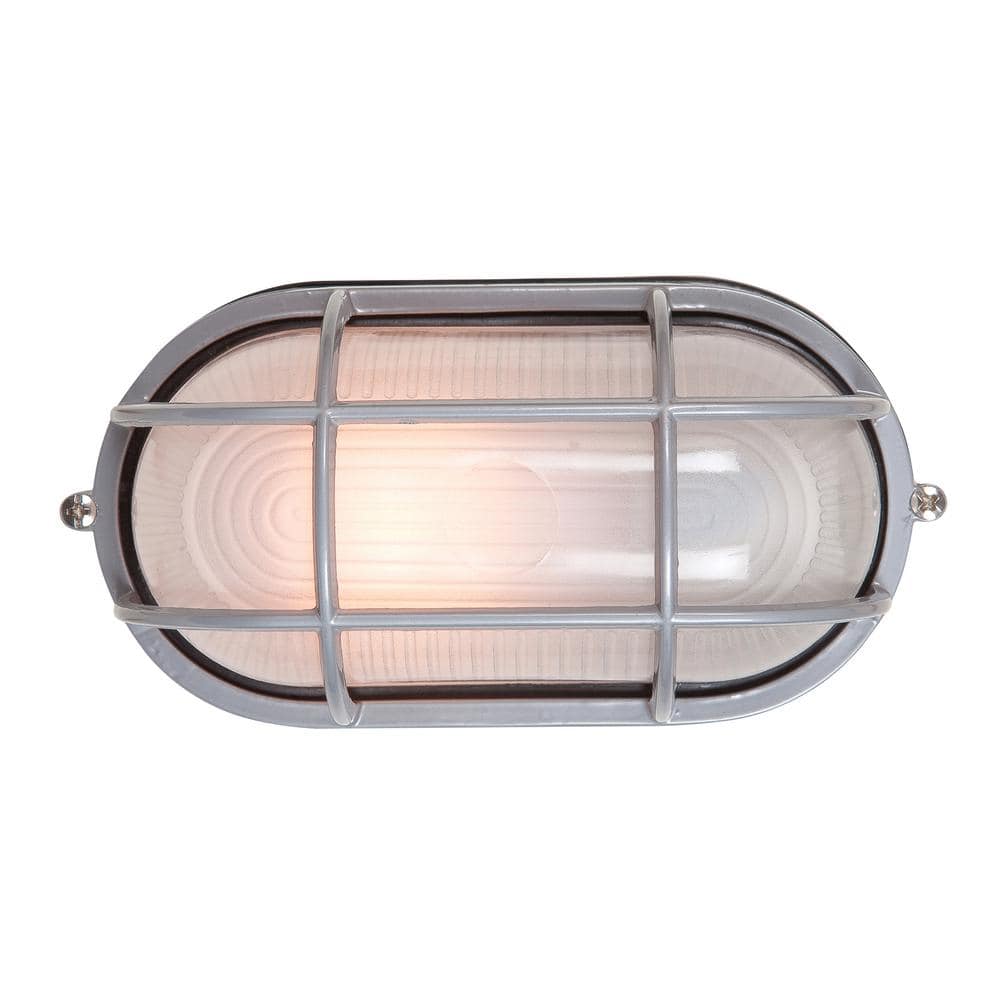 Nauticus 1-Light Satin Outdoor Bulkhead Light with Frosted Glass Shade