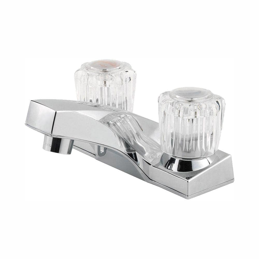 Polished Chrome Centerset Bathroom Faucet with Clear Knobs