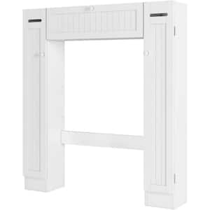 White 34.4 in. W x 7.2 in. H x 38.5 in. D Over The Toilet Storage, with two side doors with drawers and paper holder.