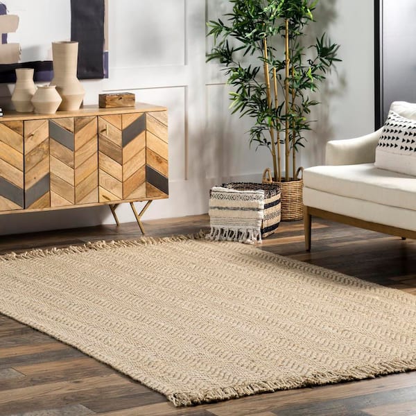 Don Casual Striped Jute Natural Doormat 3 ft. x 5 ft. Area Rug