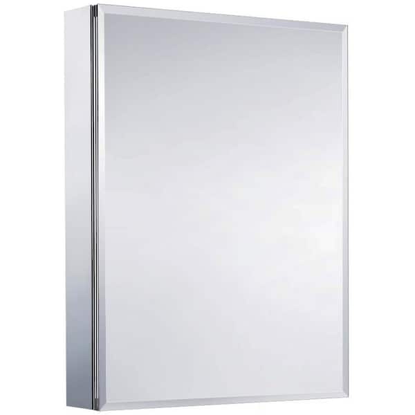 Maincraft 20 in. W x 26 in. H Rectangular Silver Aluminum Recessed/Surface Mount Medicine Cabinet with Mirror