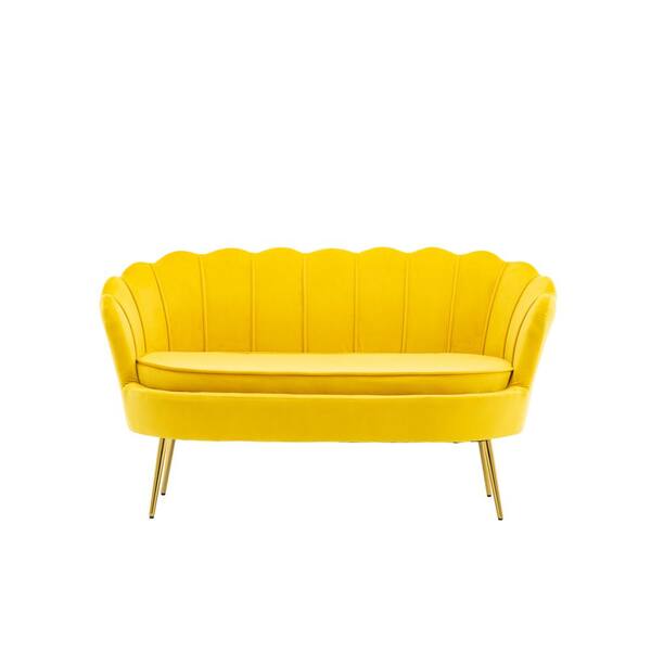 HOMEFUN Antwan 52.4 in. Yellow Modern Velvet Upholstered Tuxedo Arm 2-Seats Loveseats with Metal Legs