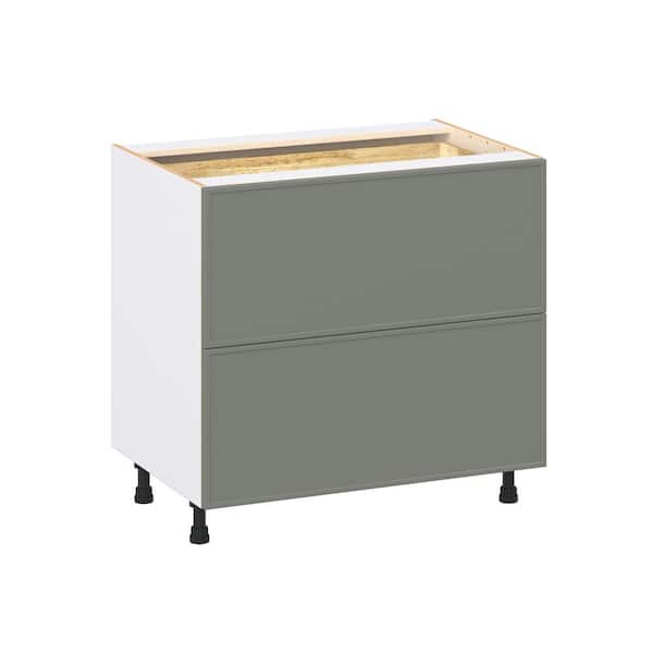Fairview 36 in. W x 24 in. D x 34.5 in. H Assembled Slim Shaker Drawer Base Kitchen Cabinet in Moss Green with 3-Drawers