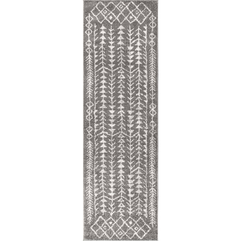 Modern Vintage-Inspired Moroccan Tribal Grey/Cream Runner Rug
