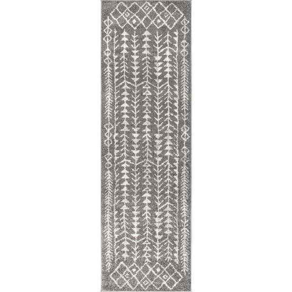 Ziri Moroccan Geometric Grey/Cream 2 ft. x 8 ft. Runner Rug