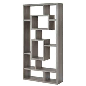 Splendid 70.75 in. H Gray Geometric Cubed Wooden 11-Shelf Rectangular Standard Bookcase
