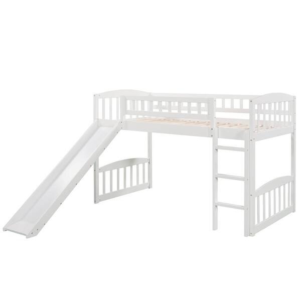 Harper & Bright Designs White Wood Frame Twin Size Low Loft Bed with ...