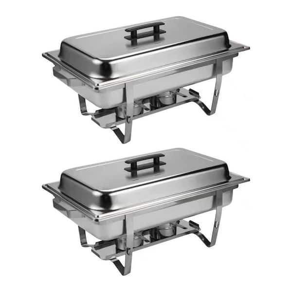 2-Piece Stainless Steel Buffet Catering Dish with Lids and Fuel Holder for Home and Outdoor Party