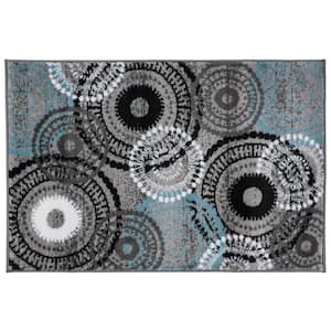 Modern Circles Blue/Gray 2 ft. x 3 ft. Indoor Area Rug