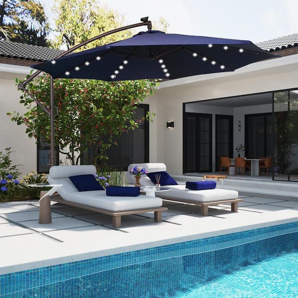 Mondawe 11 ft. Steel Pole Offset Hanging Patio Umbrella with in 360  Rotation and Easy Crank in Red MOOD01HT1RD1 - The Home Depot