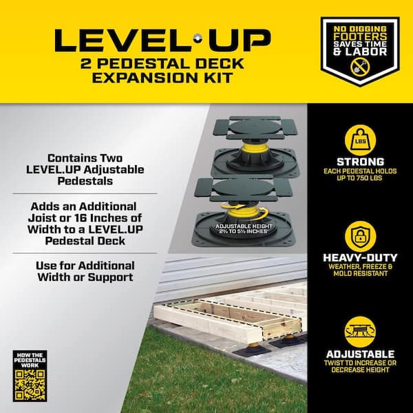 Level.Up Adjustable Deck Pedestal Joist Support Expansion Kit (2-Pedestal Kit)
