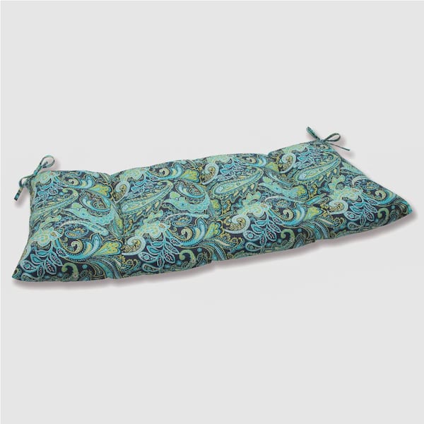 Pillow Perfect Paisley Rectangular Outdoor Bench Cushion in Blue/Green Pretty