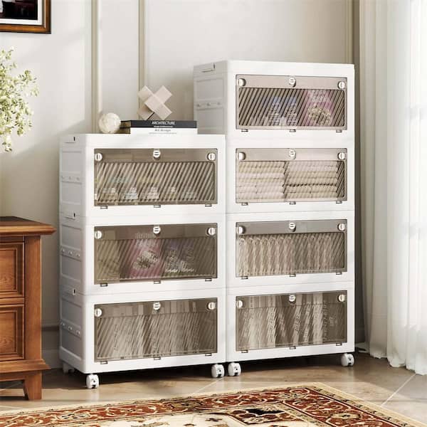 4-Tier Stackable Storage Bins 44-Gal. Collapsible Storage Boxes with Lid Organizer