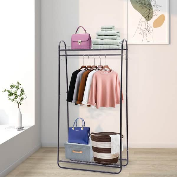 YIYIBYUS 2-Tier Carbon Steel 4-Wheeled 2-In 1 Freestanding Garment Rack in  Black HG-WMT-8549 - The Home Depot