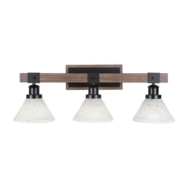 Unbranded Richmond 27.5 in. 3-Light Vanity Light Matte Black and Painted Wood-look Metal with 7 in. Gold Ice no bulbs included