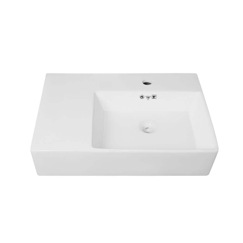 23.43'' White Ceramic Rectangular Wall Mount Bathroom Sink with Overflow