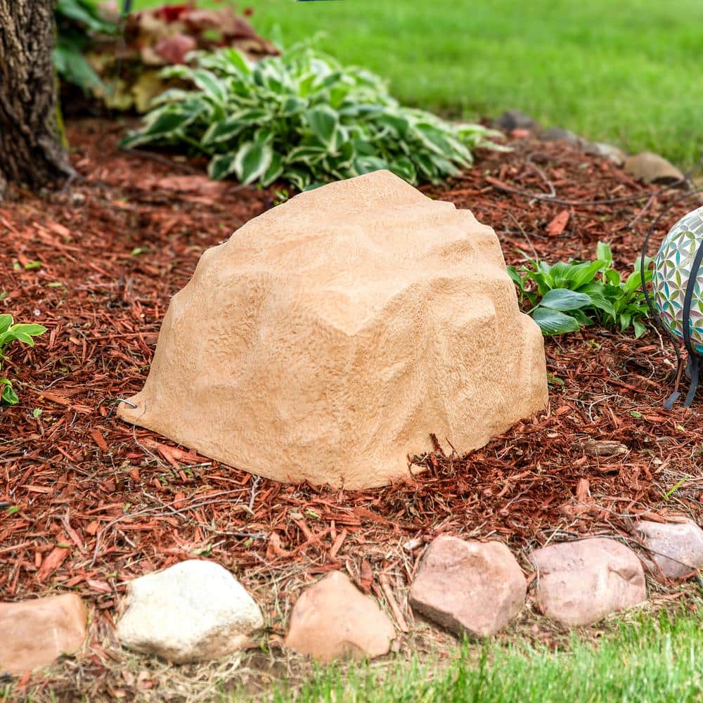 Sand Polyresin Low-Profile Garden Rock Cover with Stakes
