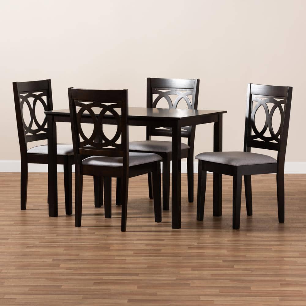 Lenoir Espresso Brown Wood & Gray Fabric 5-Piece Dining Set