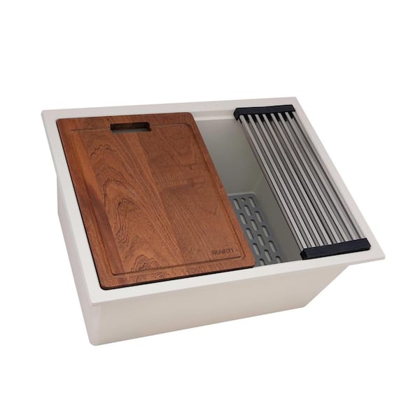 Ruvati epiRock 25 in. Undermount Workstation Laundry Sink in Warm White with Accessories and Deep Bowl
