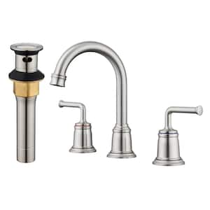8 in. Widespread Double Handle Bathroom sink Faucet with 360° Swivel Spout, Stainless Steel Drain in Brushed Nickel