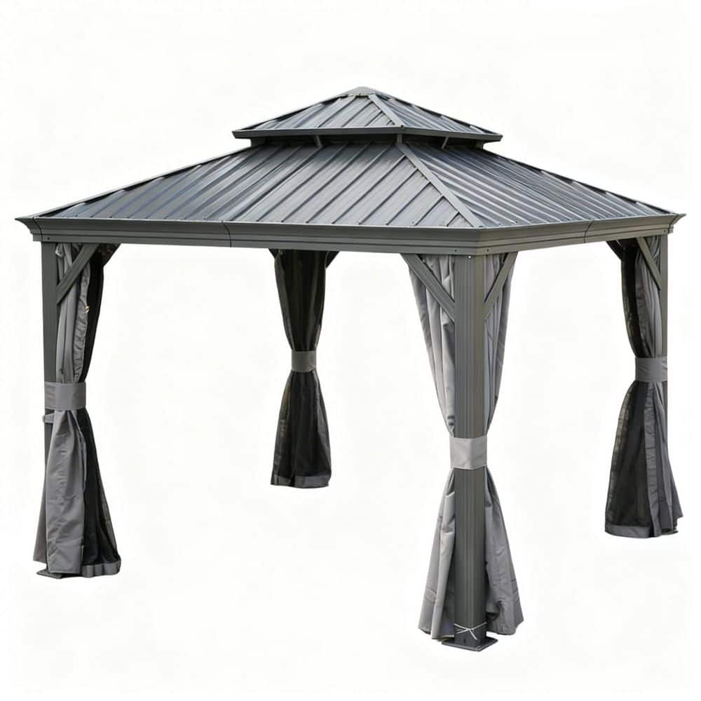 EXOVENTRA 13 ft. x 13 ft. Gray Hardtop Galvanized Steel Double