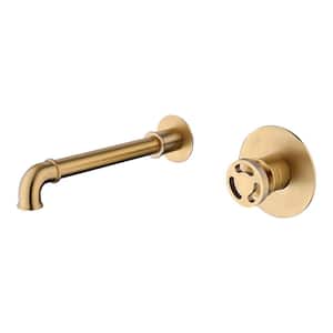 Single Handle Wall Mounted Bathroom Faucet 2 Holes Modern Brass Bathroom Sink Basin Faucets in Brushed Gold