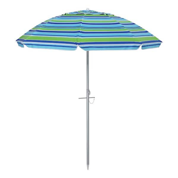 Jushua 7 ft. Beach Umbrella with Fiberglass Ribs and Sand Anchor in Stripe Lake Blue