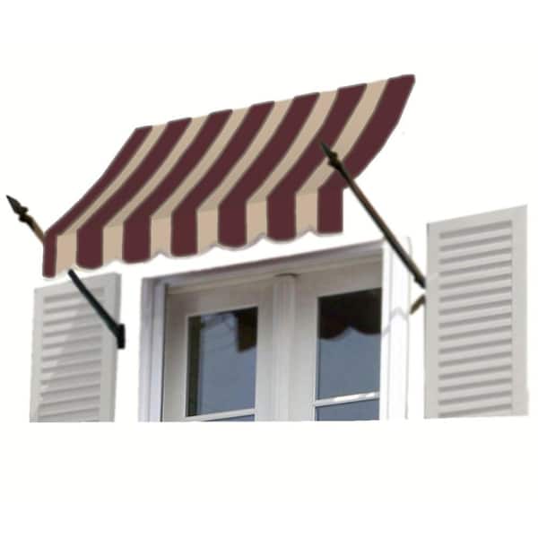 AWNTECH 6.38 ft. New Orleans Fixed Awning 76.5 in. W x 24 in. H x 16 in. D Acrylic Fabric in Brown/Tan Stripe
