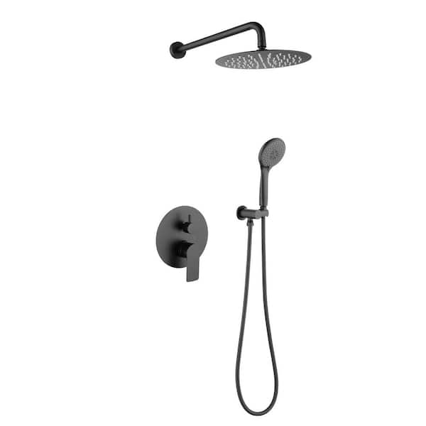 AIMADI Double Handle 3-Spray Shower Faucet 1.8 GPM with Pressure Balance Modern Brass Wall Mount Shower System in. Matte Black