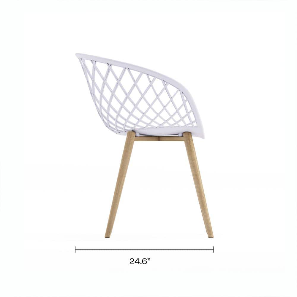 Modern White & Natural Wood Contoured Arm Chair, Set of 2