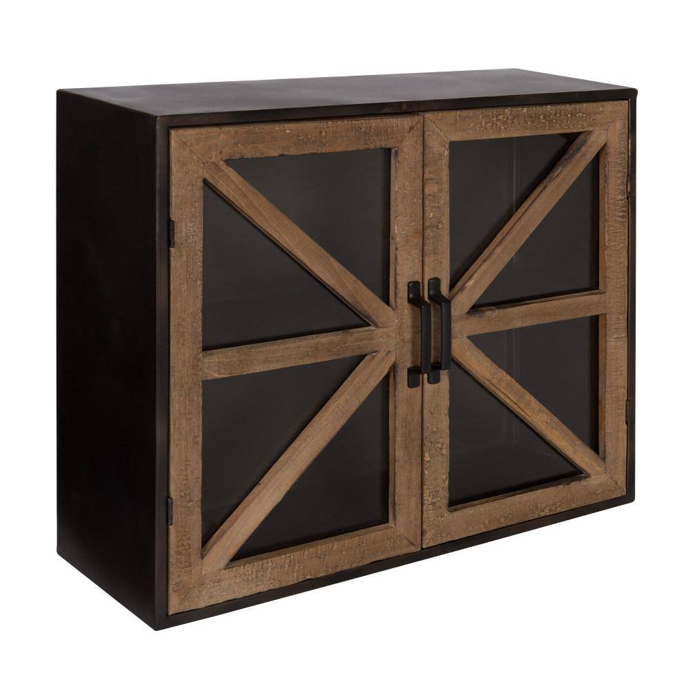 Rustic Black and Wood Wall Mounted Double Door Cabinet