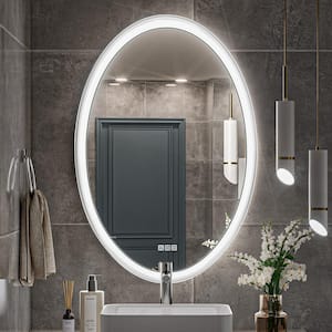 Lindia 24 in. W x 36 in. H Oval Framed Anti-Fog Lighted Wall Mount Bathroom Vanity Mirror in White