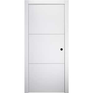 24 in.x 80 in. Stella 2H Snow White Finished Aluminum Strips Left-Hand Solid Core Composite Single Prehung Interior Door