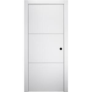 28 in.x 80 in. Stella 2H Snow White Finished Aluminum Strips Left-Hand Solid Core Composite Single Prehung Interior Door