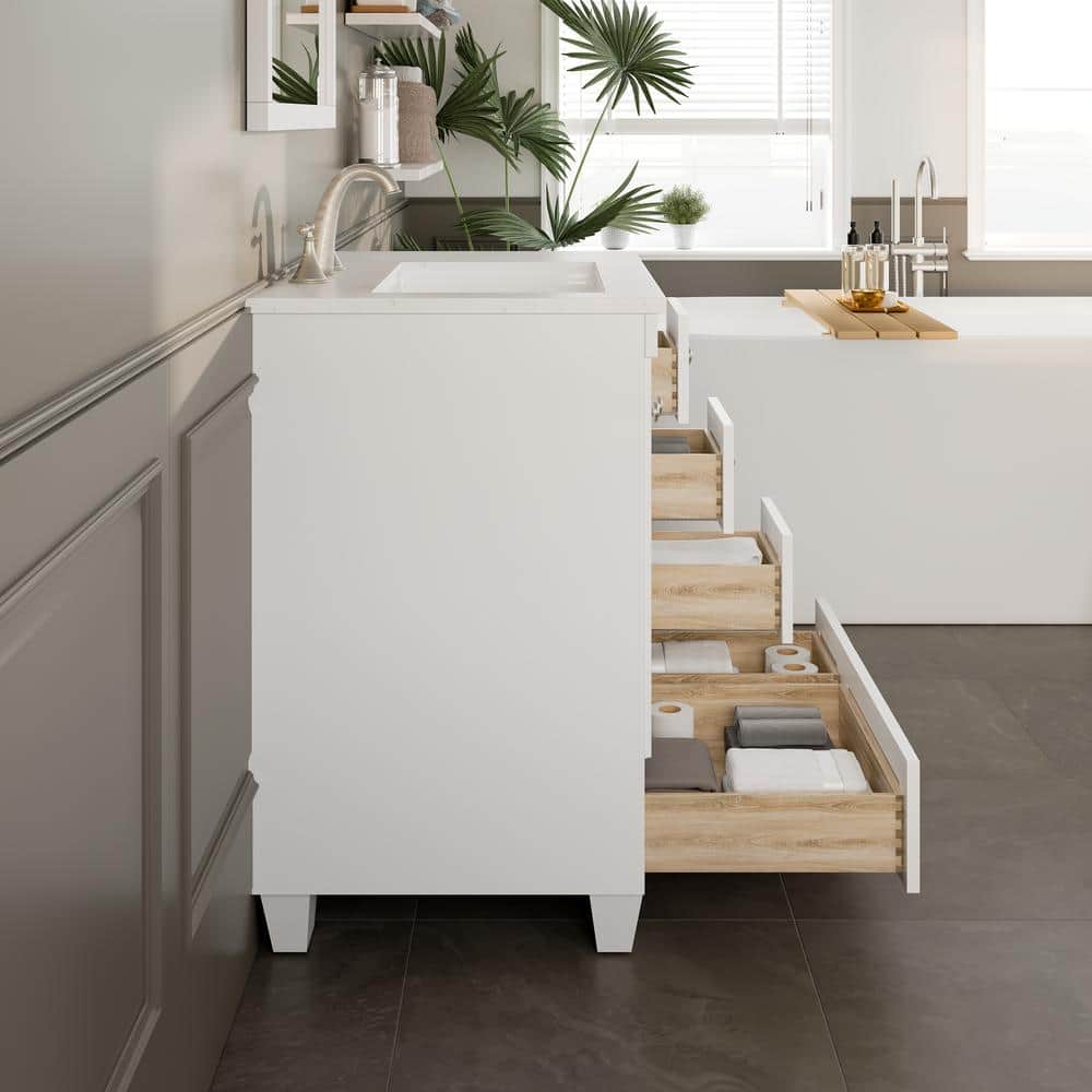 White 30" Bathroom Vanity with Carrara Quartz Top