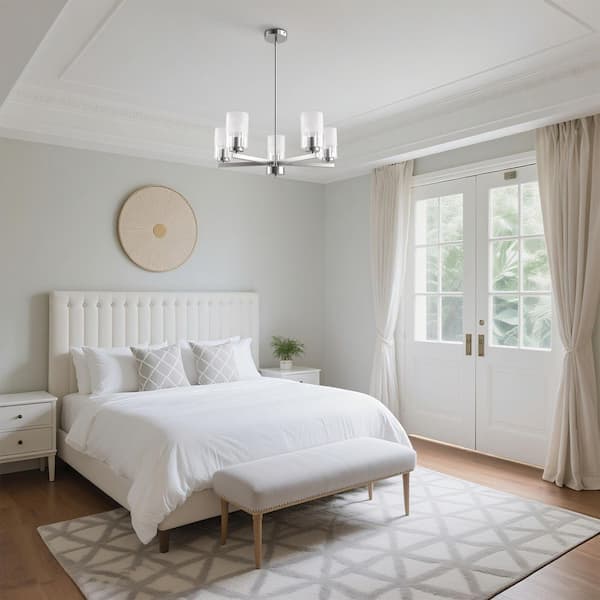 The Modern 5-Light Electroplating Satin Nickel Chandelier with Frosted Grass Shaped Accents For Kitchen And Dining Room