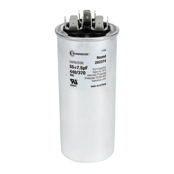 Cambridge 1.97 in. x 1.97 in. x 4.53 in. Aluminum 55 Plus 7.5 MFD, 440-Volt/370-Volt Dual Round Run Capacitor (1-Pack)