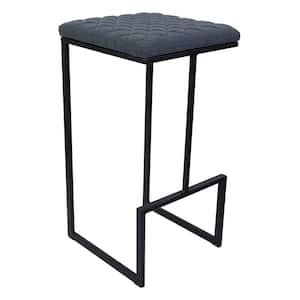 Quincy 29" Quilted Stitched Leather Black Metal Bar Stool With Footrest in Peacock Blue