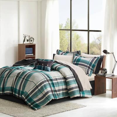 Roger 7-Piece Teal/Black Microfiber Twin Bed in a Bag
