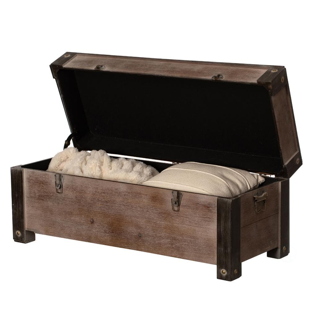 Wooden Storage Trunk Bench with Black Metal Accents Rustic Blanket & Linen Chest Decorative Organizer Entryway Seating price history on PriceWatchPro