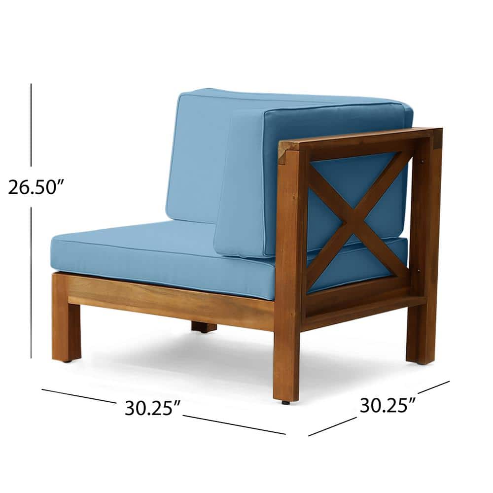 Teak and Blue Acacia Wood Outdoor Sectional Loveseat with Cushions