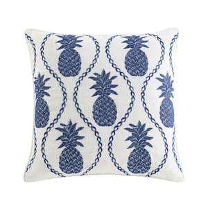 Pineapple Resort Embroidered Blue Plush 20X20 Decorative Pillow